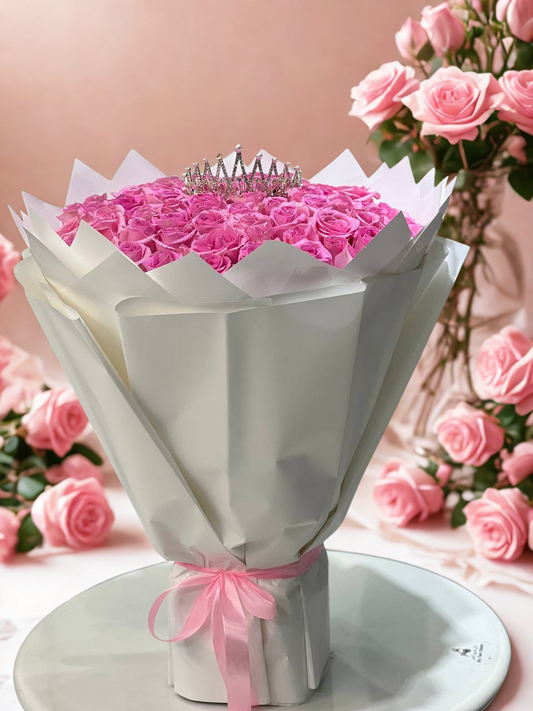 Royal Pink Rose Tiara Bouquet – “Crown Her Day”
